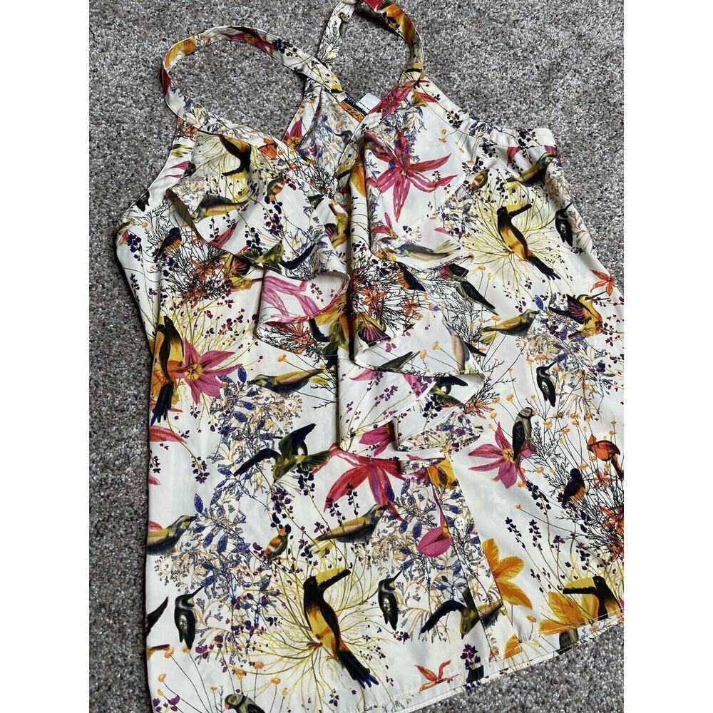 Banana Republic Top Multicolor Ruffled Tank Tropical Bird Print Button Down Sz 6